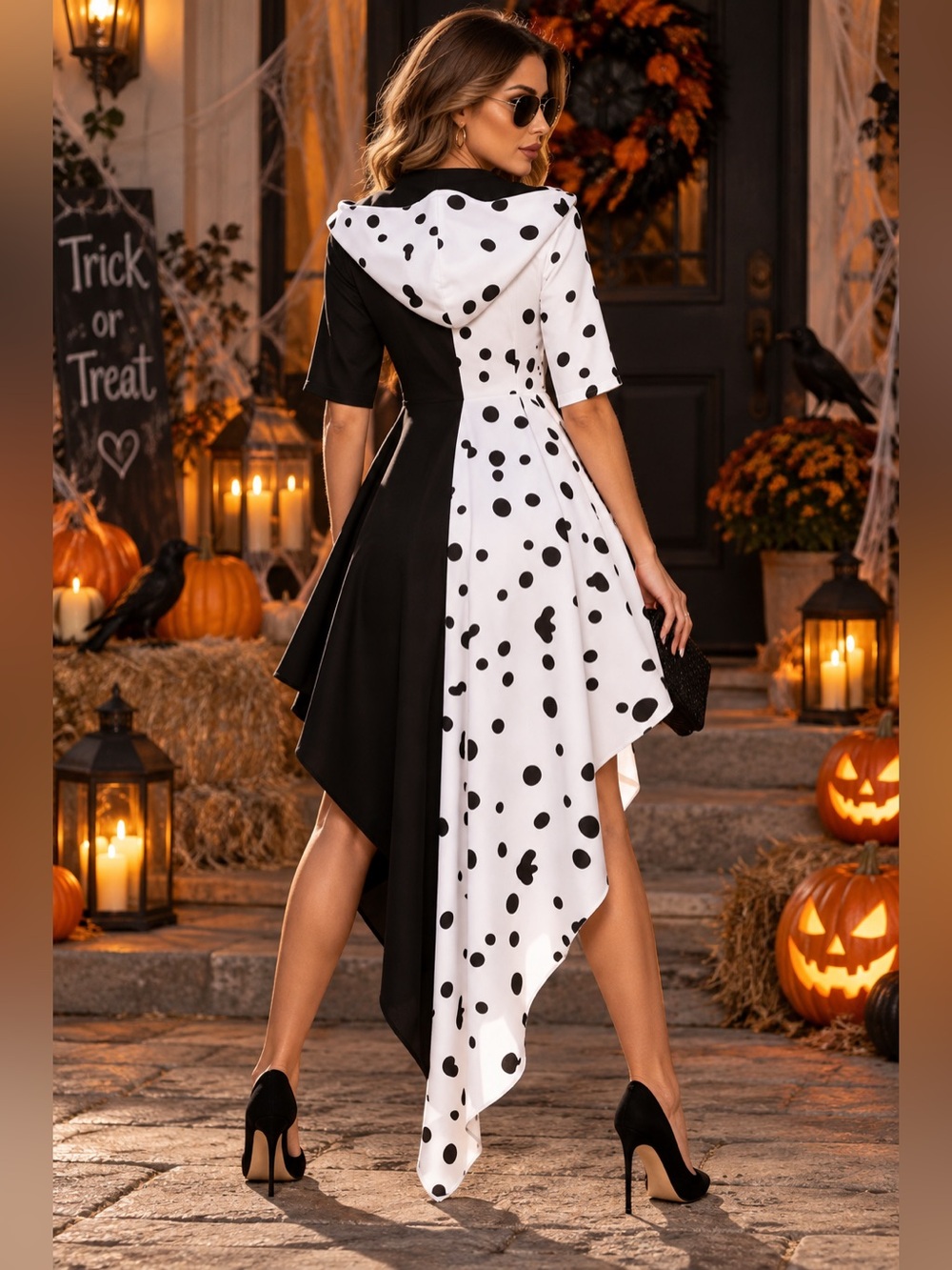 Lovecos Women's Cruella Deville Halloween Costume Dress W/ Gloves